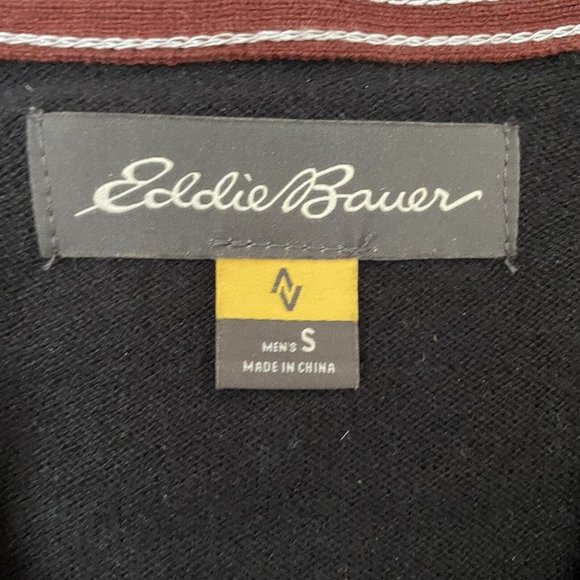 Eddie Bauer Sweater Mens Small Black Quarter Zip Pullover Cotton Cashmere Shirt - Picture 5 of 9
